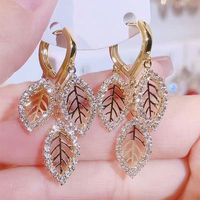 1 Pair Elegant Leaf Inlay Alloy Artificial Crystal Rhinestones Drop Earrings main image 6