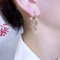 1 Pair Elegant Leaf Inlay Alloy Artificial Crystal Rhinestones Drop Earrings main image 4