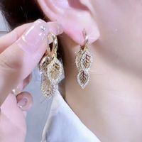 1 Pair Elegant Leaf Inlay Alloy Artificial Crystal Rhinestones Drop Earrings main image 2