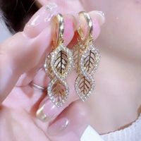 1 Pair Elegant Leaf Inlay Alloy Artificial Crystal Rhinestones Drop Earrings main image 1
