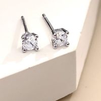 1 Pair Elegant Solid Color Plating Inlay Sterling Silver Zircon Silver Plated Ear Studs main image 5
