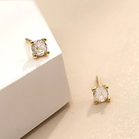 1 Pair Elegant Solid Color Plating Inlay Sterling Silver Zircon Silver Plated Ear Studs main image 1