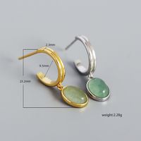 Simple S925 Silver Minimalist Geometric Inlaid Stone C-shaped Earrings main image 5