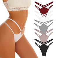 Solid Color Seamless Breathable Invisible Mid Waist Thong Panties main image 5