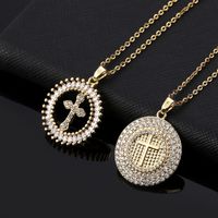 Hip-hop Vintage Style Cross Copper Plating Inlay Zircon Gold Plated Unisex Pendant Necklace main image 3