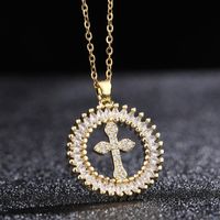 Hip-hop Vintage Style Cross Copper Plating Inlay Zircon Gold Plated Unisex Pendant Necklace main image 5