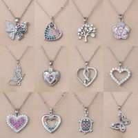Copper Simple Style Plating Inlay Heart Shape Butterfly Leaves Zircon Pendant Necklace main image 1