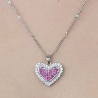 Copper Simple Style Plating Inlay Heart Shape Butterfly Leaves Zircon Pendant Necklace main image 3