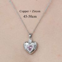 Copper Simple Style Plating Inlay Heart Shape Butterfly Leaves Zircon Pendant Necklace sku image 3
