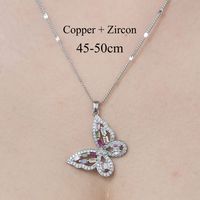Copper Simple Style Plating Inlay Heart Shape Butterfly Leaves Zircon Pendant Necklace sku image 12