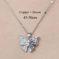 Copper Simple Style Plating Inlay Heart Shape Butterfly Leaves Zircon Pendant Necklace sku image 11