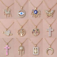 201 Stainless Steel Zircon Simple Style Polishing Plating Inlay Tree Heart Shape Butterfly Zircon Pendant Necklace main image 6