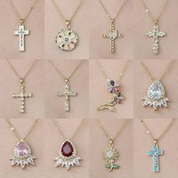 Simple Style Cross Sunflower Butterfly Copper Plating Inlay Zircon Pendant Necklace main image 1