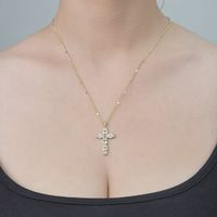 Simple Style Cross Sunflower Butterfly Copper Plating Inlay Zircon Pendant Necklace main image 5