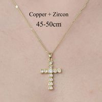Simple Style Cross Sunflower Butterfly Copper Plating Inlay Zircon Pendant Necklace main image 4
