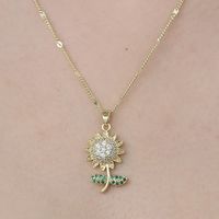 Simple Style Cross Sunflower Butterfly Copper Plating Inlay Zircon Pendant Necklace main image 3