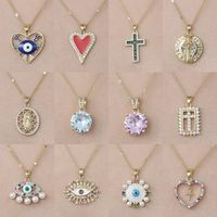 Copper Simple Style Plating Inlay Cross Devil's Eye Virgin Mary Zircon Pendant Necklace main image 1