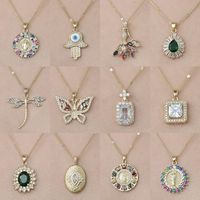 Copper Simple Style Plating Inlay Butterfly Water Droplets Dragonfly Zircon Pendant Necklace main image 1