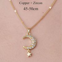 201 Stainless Steel Zircon Simple Style Polishing Plating Rainbow Star Moon Pendant Necklace sku image 1