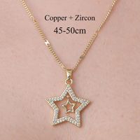 201 Stainless Steel Zircon Simple Style Polishing Plating Rainbow Star Moon Pendant Necklace sku image 4