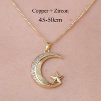 201 Stainless Steel Zircon Simple Style Polishing Plating Rainbow Star Moon Pendant Necklace sku image 3