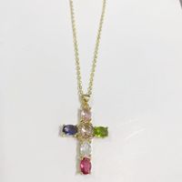 Luxurious Classic Style Cross Copper Plating Inlay Zircon 14k Gold Plated Pendant Necklace sku image 6