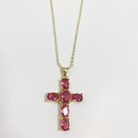 Luxurious Classic Style Cross Copper Plating Inlay Zircon 14k Gold Plated Pendant Necklace sku image 7