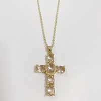 Luxurious Classic Style Cross Copper Plating Inlay Zircon 14k Gold Plated Pendant Necklace sku image 8