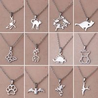 201 Stainless Steel Simple Style Polishing Plating Little Bear Dinosaur Paw Print Pendant Necklace main image 1
