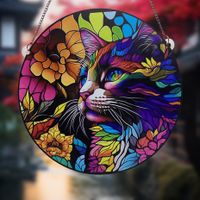Basic Retro Cat Flower Arylic Pendant Wall Art main image 2