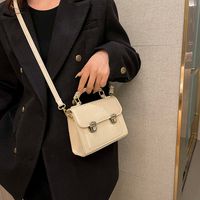 Women's Pu Leather Solid Color Basic Vintage Style Sewing Thread Square Lock Clasp Shoulder Bag Handbag Square Bag sku image 3