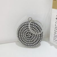 Black Gold Silver Polyester Solid Color Rhinestone Round Evening Bags sku image 1