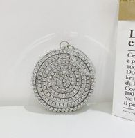 Black Gold Silver Polyester Solid Color Rhinestone Round Evening Bags sku image 3