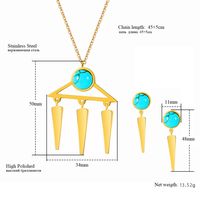 304 Stainless Steel 18K Gold Plated Simple Style British Style Plating Inlay Geometric Round Turquoise Jewelry Set main image 2