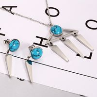 304 Stainless Steel 18K Gold Plated Simple Style British Style Plating Inlay Geometric Round Turquoise Jewelry Set sku image 1