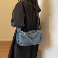 Women's Denim Solid Color Vacation Sewing Thread Square Zipper Shoulder Bag main image 2