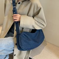 Women's Denim Solid Color Vacation Sewing Thread Square Zipper Shoulder Bag sku image 2
