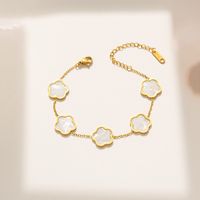 Casual Simple Style Flower Stainless Steel Plating Inlay Shell Gold Plated Bracelets Necklace sku image 6