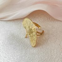 Classical Vintage Style Artistic Ginkgo Leaf Stainless Steel Plating Gold Plated Open Rings main image 3