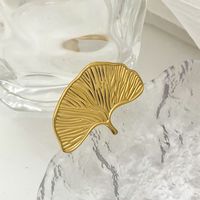 Classical Vintage Style Artistic Ginkgo Leaf Stainless Steel Plating Gold Plated Open Rings main image 4