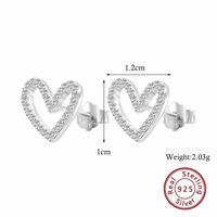 1 Pair Elegant Sweet Heart Shape Inlay Sterling Silver Zircon White Gold Plated Ear Studs main image 7