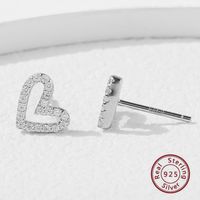 1 Pair Elegant Sweet Heart Shape Inlay Sterling Silver Zircon White Gold Plated Ear Studs main image 4