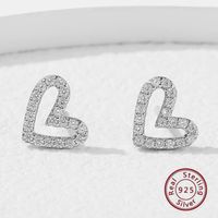 1 Pair Elegant Sweet Heart Shape Inlay Sterling Silver Zircon White Gold Plated Ear Studs main image 3