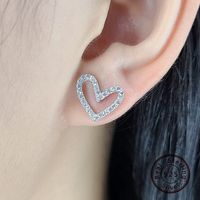 1 Pair Elegant Sweet Heart Shape Inlay Sterling Silver Zircon White Gold Plated Ear Studs main image 5