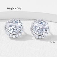 1 Pair Elegant Commute Shiny Round Inlay Sterling Silver Zircon White Gold Plated Rhodium Plated Ear Studs sku image 1
