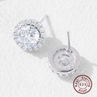 1 Pair Elegant Commute Shiny Round Inlay Sterling Silver Zircon White Gold Plated Rhodium Plated Ear Studs main image 3