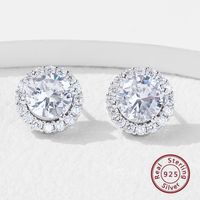 1 Paire Élégant Commuer Brillant Rond Incruster Argent Sterling Zircon Or Blanc Plaqué Plaqué Rhodium Boucles D'oreilles main image 1