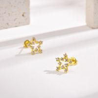1 Pair Simple Style Animal Star Heart Shape Plating Inlay Copper Alloy Diamond Ear Studs main image 3