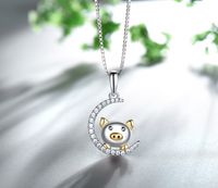 Elegant Princess Simple Style Moon Pig Sterling Silver Plating Inlay Zircon White Gold Plated Pendant Necklace main image 1