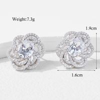 1 Pair Elegant Oval Flower Hollow Out Inlay Sterling Silver Zircon White Gold Plated Ear Studs sku image 1